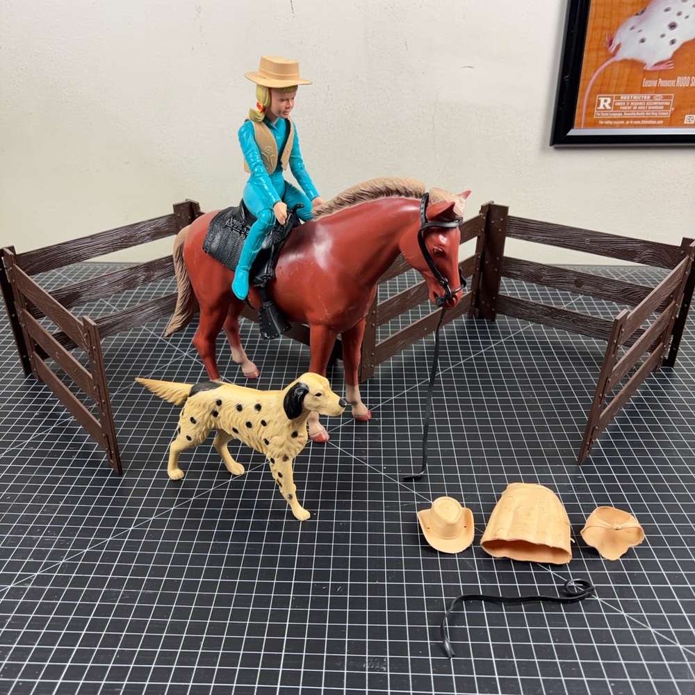 Louis Marx Jane West And Johnny West Horse With Accessories and dog 1965